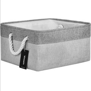 NEW! Large Canvas Storage Bin Foldable Fabric Basket with Handles Durable Gray